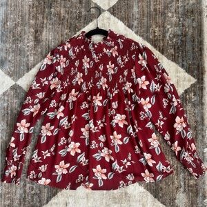 Floral Burgundy Long Sleeve Blouse
